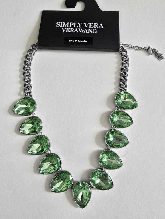 Simply Vera Vera Wang Jewelry - Simply Vera Vera Wang Silver Tone Green Simulated Crystal Statement Necklace